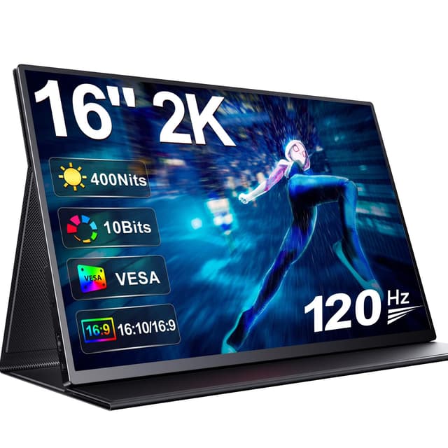 UPERFECT 16 Zoll 2K 120Hz Portable Gaming Monitor mit 2560 * 1600 1200:1 Kontrast 400 Nits IPS Bildschirm Mini HDMI USB C für PC Laptop Xbo Switch, Tragbarer Display VESA-kompatibel 16 2K 120Hz