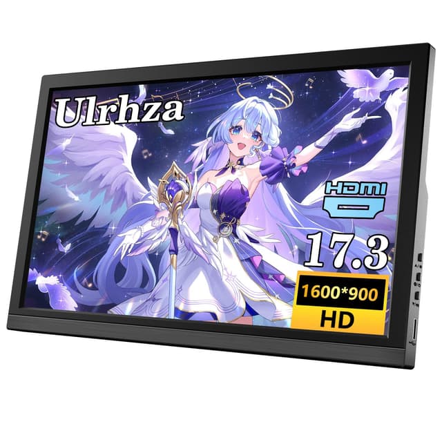 Ulrhzar Tragbarer Monitor 17,3 Zoll Portable Monitors 1600 * 900 LCD-Display 60 Hz HDMI USB-C VESA-kompatibel mit Lautsprecher für Computer PS4/5 Switch, Laptop-Bildschirm erweitern
