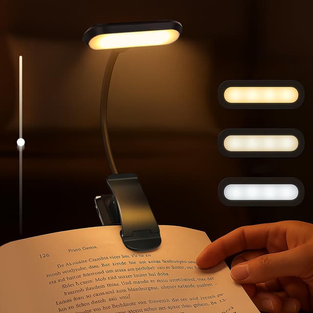 Nixtrve Leselampe Buch Klemme, LED Buchlampe Klemmleuchte, Stufenlos Dimmbar, 3 Farbtemperatur Modi, USB-C Wiederaufladbar, 360° Flexibel, Augenschonendes Leselicht Für Erwachsene & Kinder Im Bett Schwarz