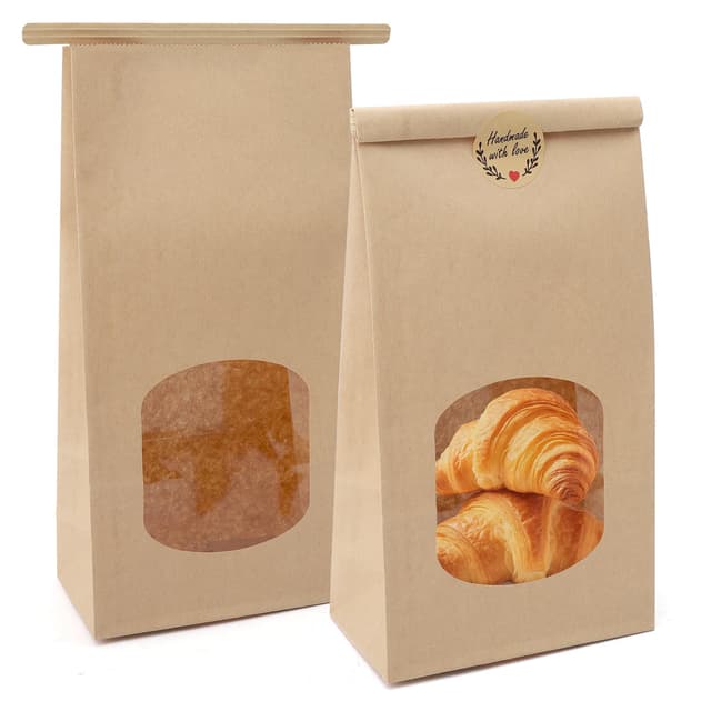 25 Stück Kraftpapier Tüten mit Aufkleber,Kleine Kekstüten mit Fenster Backbeutel Geschenktüten Braun Kraftpapiertüten,für Weihnachten Nüsse Kaffeebohnen Gebäck Süßigkeiten Snacks - Mit Verschlussdrah
