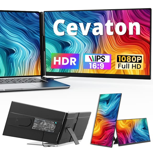 Cevaton Portable Monitor, 15,6-Zoll 1080P FHD Laptop Bildschirm Erweiterung, Plug & Play, Abnehmbarer Dual Screen Extender, Vollbild ohne Rahmen Kompatibel mit Windows, Mac, Chrome, Android black