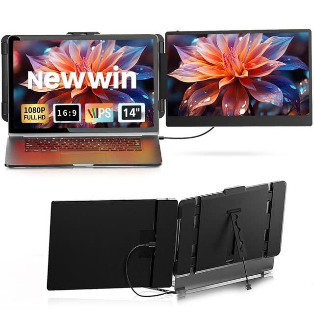 Newwin Laptop Bildschirm Erweiterung - 14’’ FHD 1080P IPS Tragbarer Laptop Screen Monitor Extender Kompatibel mit 13"-17" Laptop für Windows Mac Chrome Switch S1