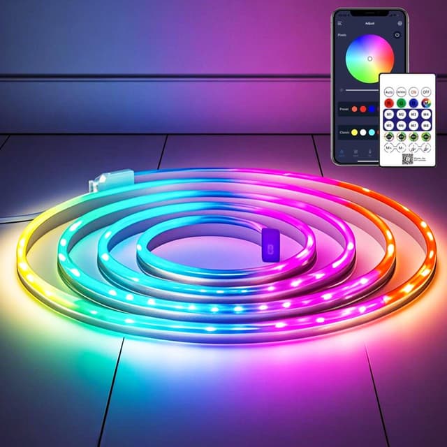 RGB Neon LED Strip 2M - USB LED Schlauch mit Bluetooth App und Fernbedienung, Flexible LED Streifen für Zimmer, Schlafzimmer, Wohnzimmer, Wanddekorationen