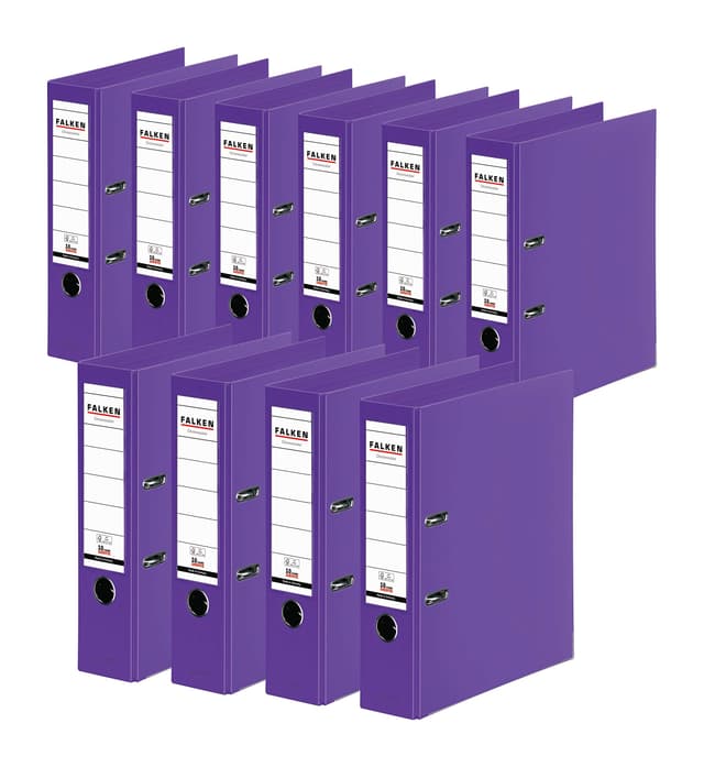 Original Falken 10er Pack Chromocolor Premium-Ordner. Made in Germany. Kunststoffbezug außen und innen 8 cm breit DIN A4 violett Ringordner Aktenordner Briefordner Büroordner Plastikordner violett breit