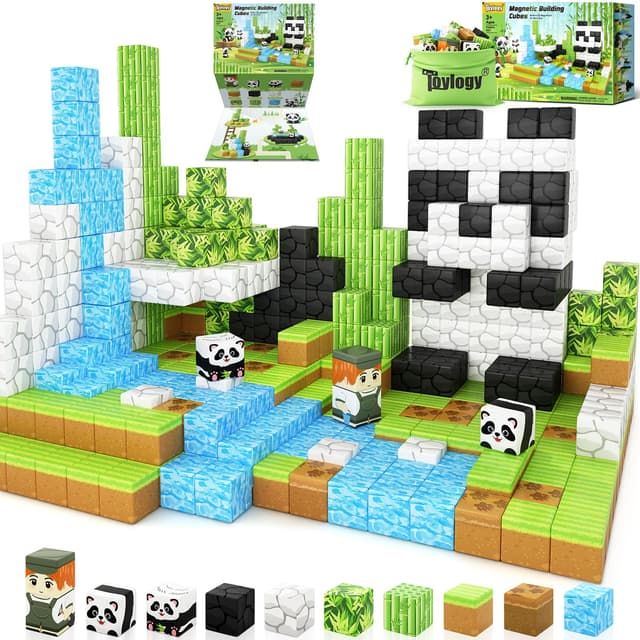 Magnetische Bausteine - Build Mine Magnete Welt Set, Magnet Panda magnet bausteine Magnetspiel für Kinder ab 3 Jahren,STEM spielzeug mit Panda, Montessori Geschenk für Jungen & Mädchen 3-8 Jahre