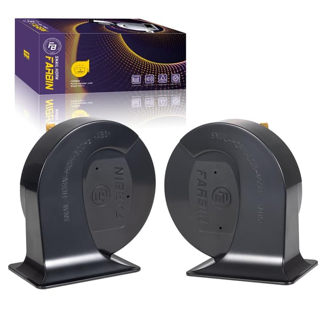 FARBIN 12v Universelles Elektrisches Autohupe 130dB - 400Hz - 500Hz - Tiefton/Hochton Dual-Tone Motorrad Hupe Wasserdicht Schnecken Horn Ersatzset für Auto Black