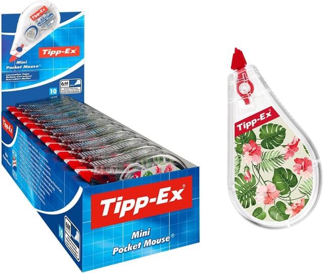 Tipp-Ex Korrekturroller Mini Pocket Mouse, 6m x 5mm, 10er Pack, Bedrucktes Design, Ideal für das Büro, das Home Office oder die Schule