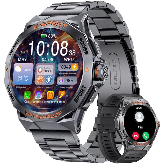 LIGE Smartwatch Herren mit Bluetooth-Anrufe, 1.43″AMOLED-Display Touch Smart Watch mit 400mAh, 110+ Sportmodi Fitness Tracker IP68 Wasserdicht Sportuhr, Android iOS Herren Uhr EF3-G
