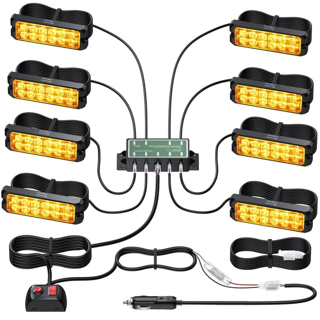 EYPINS 8X Warnleuchte Frontblitzer Auto, Blinklicht Stroboskop 12W/Leuchte, 14 Blitzmodi Warnlicht, Bernstein Notfall Warnung Blitzer für 12/24V Truck Traktor KFZ LKW Emergency Gabelstapler|IP65 E57