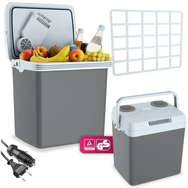 tectake® elektrische Kühlbox mit 25 L, Kühl- und Warmhaltefunktion, leise Kühltasche elektrisch, für Auto oder Steckdose, mini Kühlschrank für Camping, Getränke, Thermobox mit Strom, ECO Mode