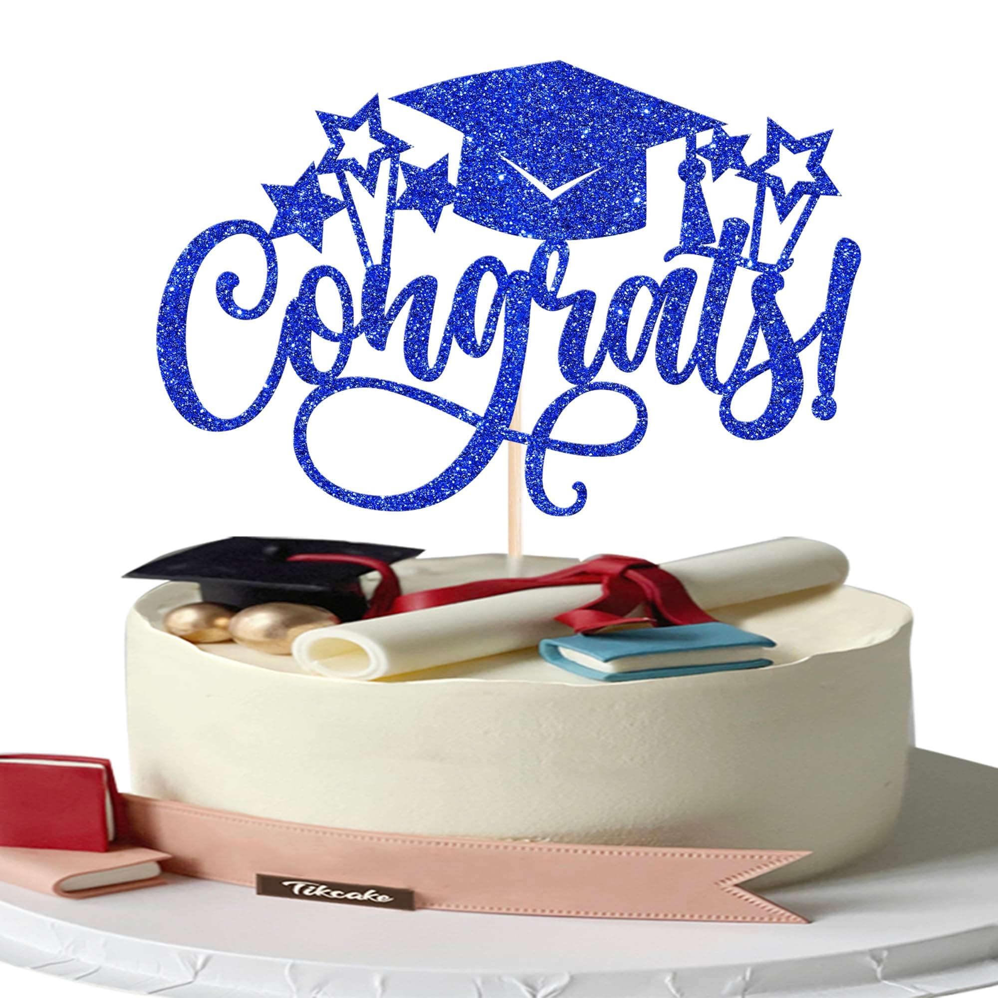 1 Stück Congrats Abschluss Tortendeko Glitzer Abschluss Kappe Kuchen Deko Class of 2025 Cake Topper für 2025 Schule Graduierung Thema Party Kuchen Dekoration Blau