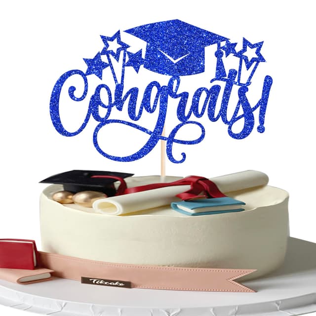 1 Stück Congrats Abschluss Tortendeko Glitzer Abschluss Kappe Kuchen Deko Class of 2025 Cake Topper für 2025 Schule Graduierung Thema Party Kuchen Dekoration Blau