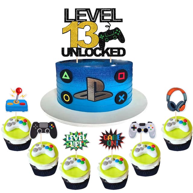 37 Stück 13 Videospiel Tortendeko Glitzer Gaming Level Unlocked 13th Geburtstag Kuchen Deko Spielkonsolen Cake Topper für Jungen Mädchen Spielkonsole Theme Geburtstag Party Kuchendeko