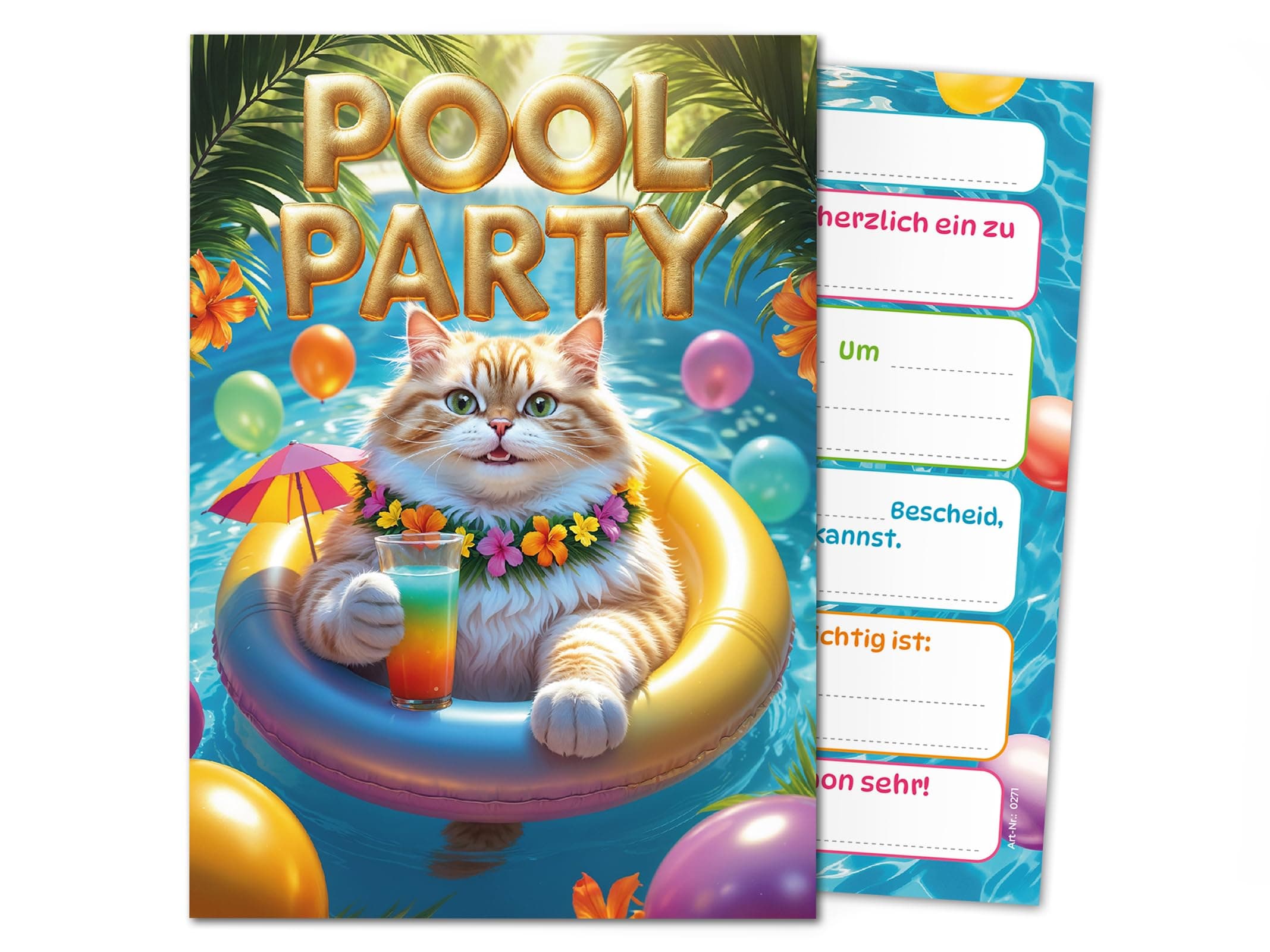 8 Einladungskarten zum Kindergeburtstag Schwimmbad Pool Party Katze Mädchen Jungen Kinder Einladungen Geburtstag Geburtstagseinladungen Kids Karten 8-er Set