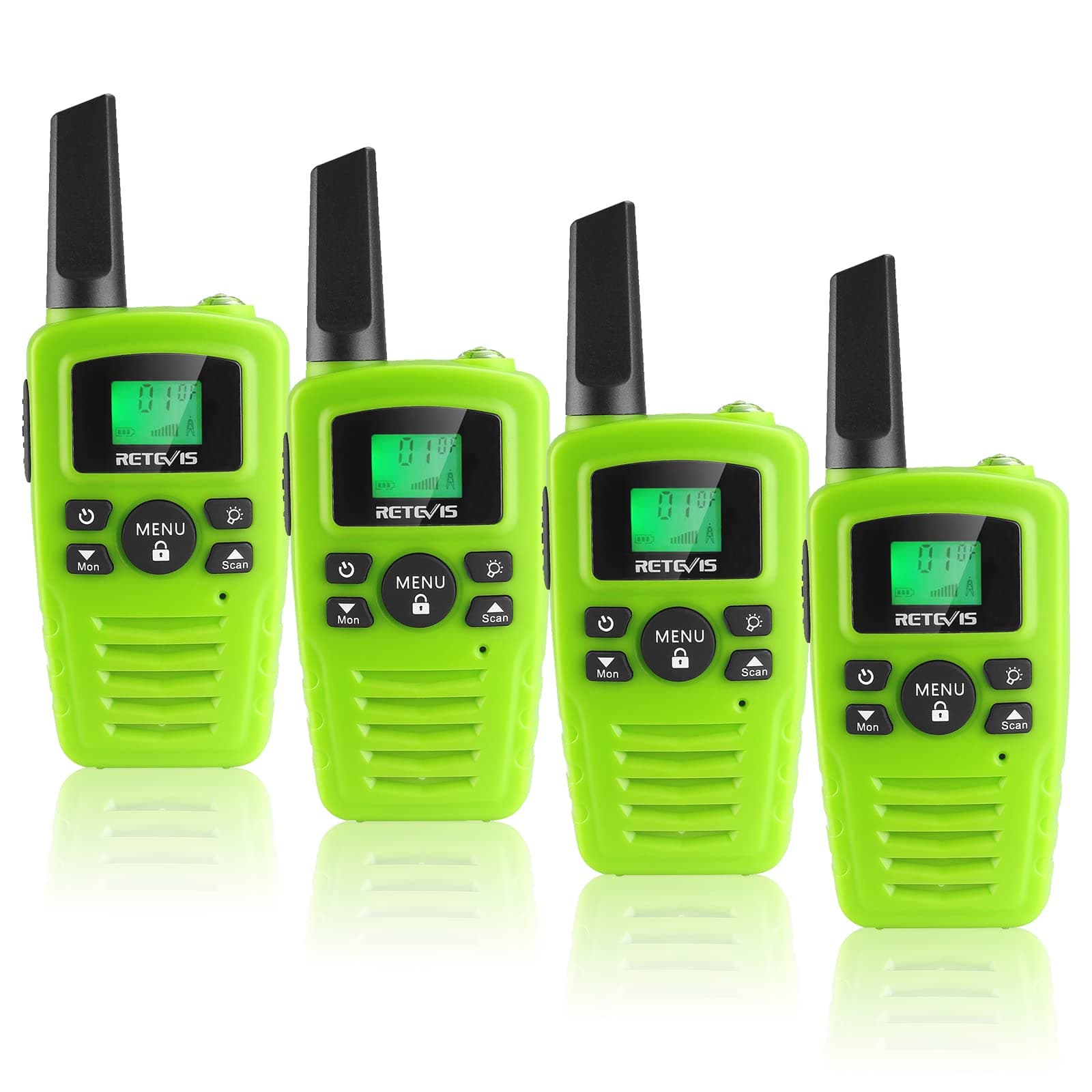 Retevis RA635 Walkie Talkies 4er Pack, PMR446 Lizenzfrei 16 Kanäle, LED-Taschenlampe, 10 Ruftöne, VOX Freisprecheinrichtung, Walkie-Talkie für Familien im Freien (Grün)