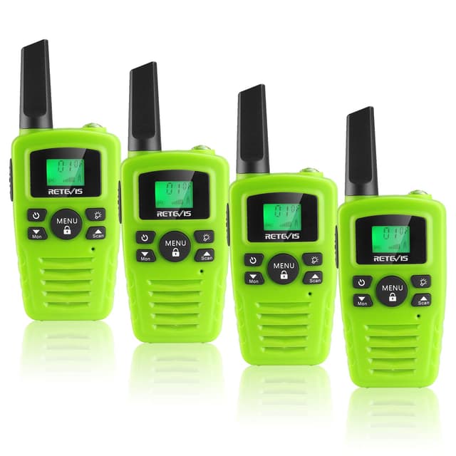Retevis RA635 Walkie Talkies 4er Pack, PMR446 Lizenzfrei 16 Kanäle, LED-Taschenlampe, 10 Ruftöne, VOX Freisprecheinrichtung, Walkie-Talkie für Familien im Freien (Grün)