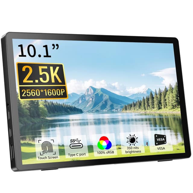 Pisichen Tragbarer Monitor Touchscreen, QHD 2,5K(2560 x 1600) IPS 10,1 Zoll Portable Touchscreen Display, Externer HDMI USB-C Monitor für PC Laptop PS4 Xbox, Integrierte Lautsprecher 10,1 Zoll 2,5K|Touchscreen