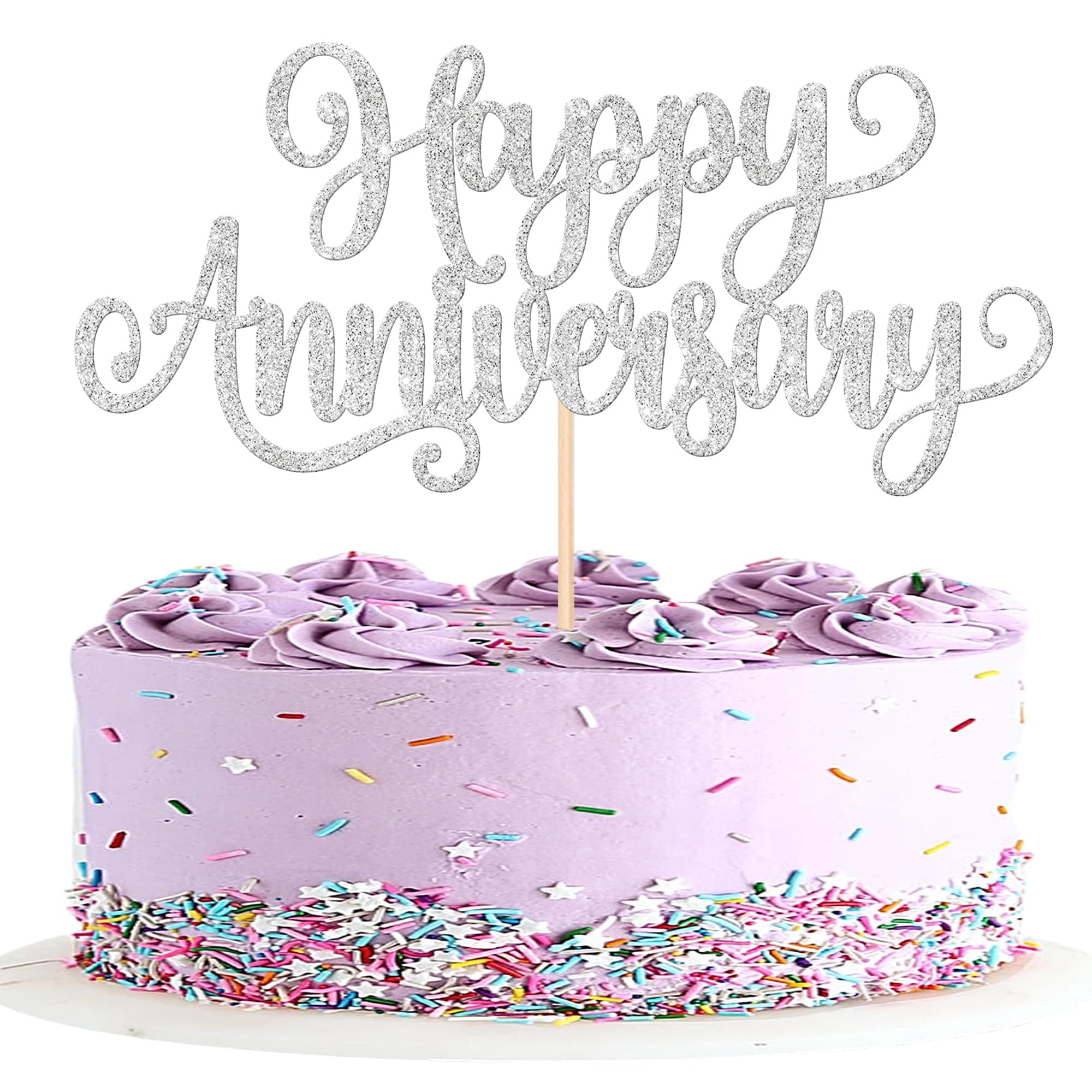1 Stück Happy Anniversary Cake Topper Glitzer Hochzeit Jahrestag Tortendeko Alles Gute zum Jahrestag Kuchen Deko für Hochzeit Jahrestag Geburtstag Party Kuchen Dekoration Silber