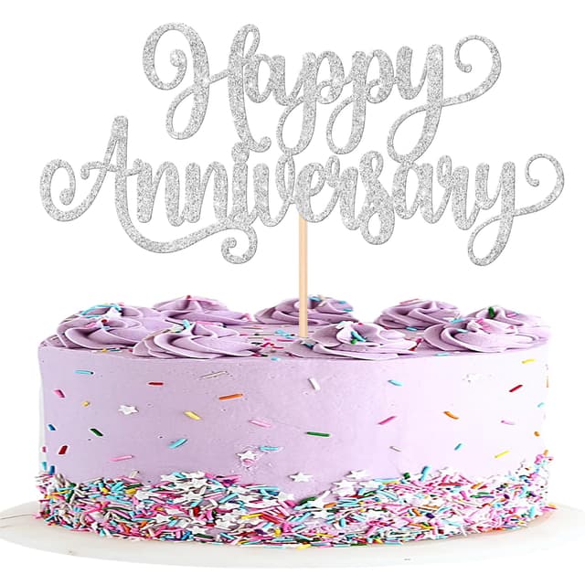 1 Stück Happy Anniversary Cake Topper Glitzer Hochzeit Jahrestag Tortendeko Alles Gute zum Jahrestag Kuchen Deko für Hochzeit Jahrestag Geburtstag Party Kuchen Dekoration Silber