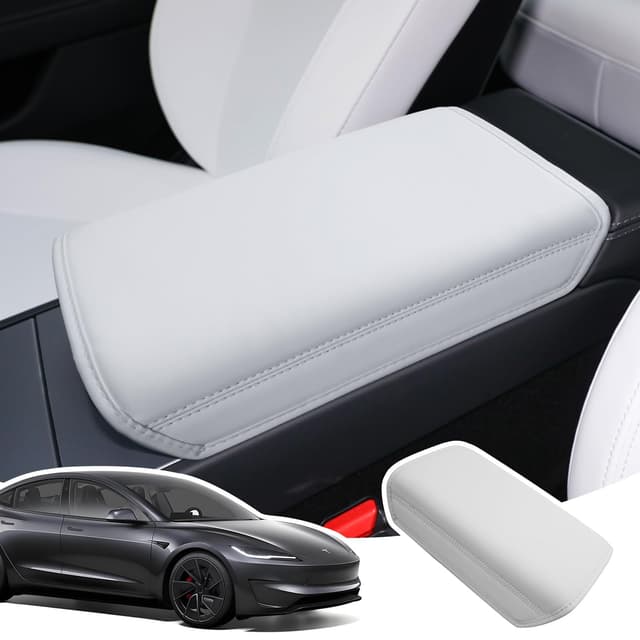 LANGBEAN Armlehnenabdeckung für Tesla Model 3 Highland 2024 2025 2026, Mittelarmlehne Abdeckung aus Dickem PU-Leder, Rutschfestes Zubehör zur Erhöhung der Armlehne, Weiß Armlehnenbezüge aus Dickem PU Weiß