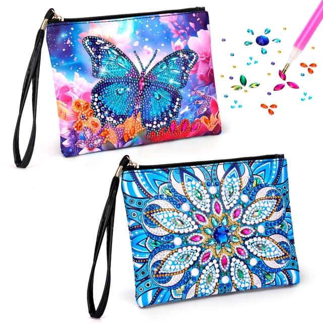 Diamond Painting Kinder ab 8 10 Jahre, Geschenke Mädchen 6 7 8 9 10 11 12 Jahre, Basteln Mädchen 5-12 Jahre, Bastelset Kinder ab 6 Jahre 2 Stücke Handtaschen Geburtstagsgeschenke für Erwachsene Blau
