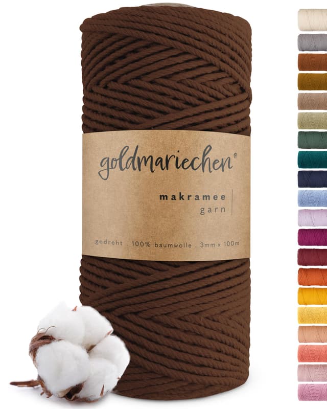 goldmariechen Premium Makramee Garn (Ackerbraun) | 3mm x 100m | 100% Baumwolle | plastikfreie Verpackung | Makramee Baumwollgarn für DIY Handwerk