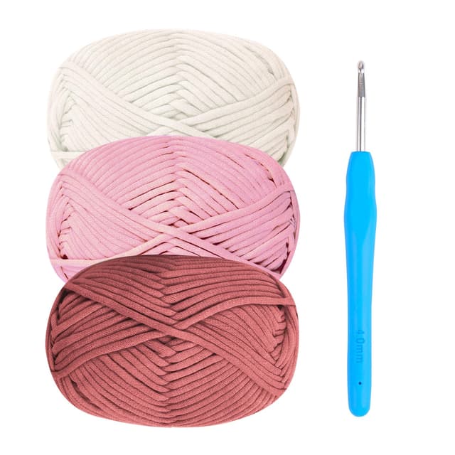 Häkelgarn Baumwolle Häkelwolle Chenille Wolle zum Häkeln 3 X 50g Häkelwolle mit Häkelnadel 4mm,Rotes Yarn Dickes Baumwoll-Nylon-Mischgarn 3-darkpink