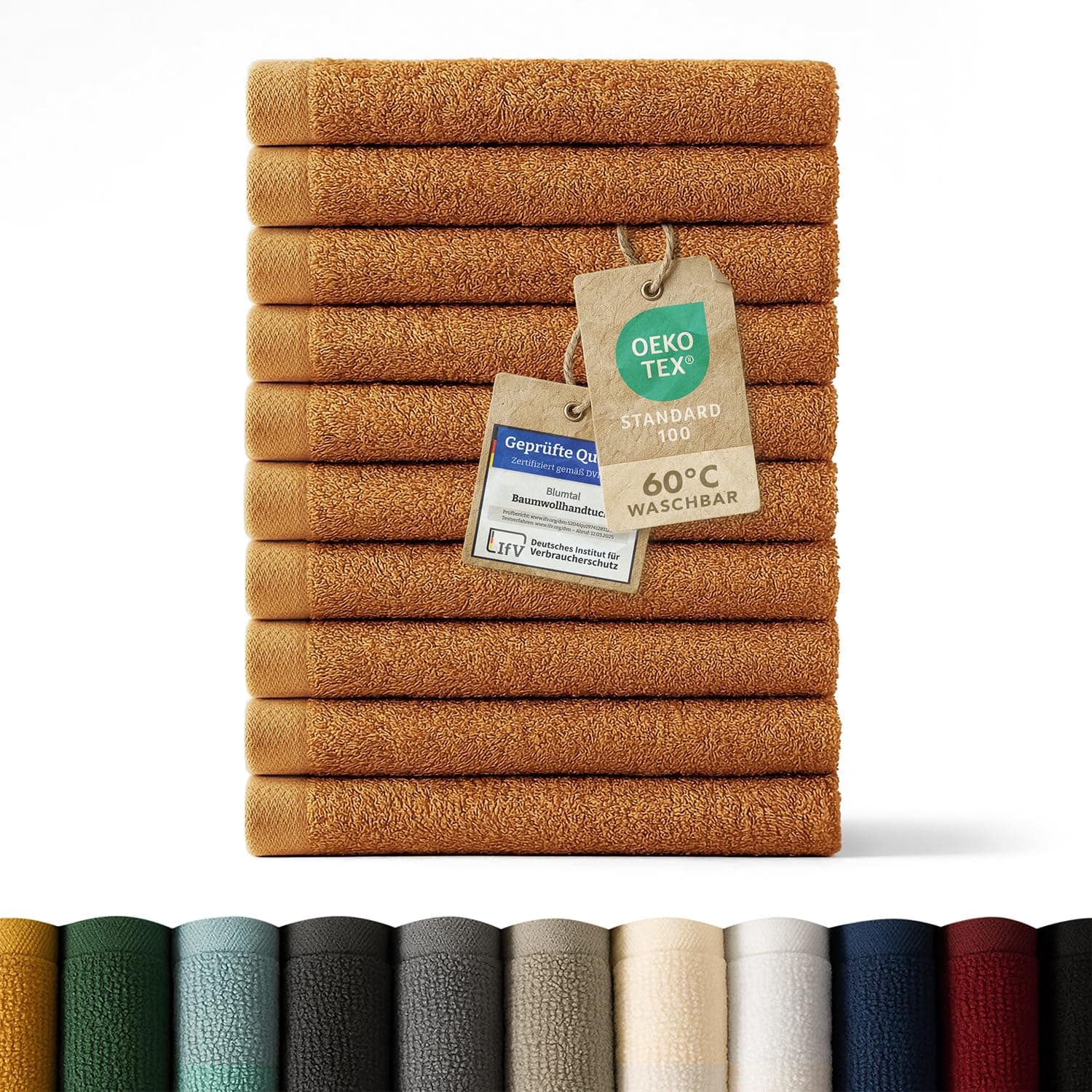 Blumtal Premium Frottier Gästehandtücher Set 12 teilig 100% Baumwolle - Oeko-TEX zertifiziertes Gästehandtuch 12x (30x30 cm) - Ultra saugstarkes Gästetücher Set waschbar °60 - Handtücher Braun 13 Pumpkin Spice - Braun 12 Gästetücher quadratisch - 30x30 cm