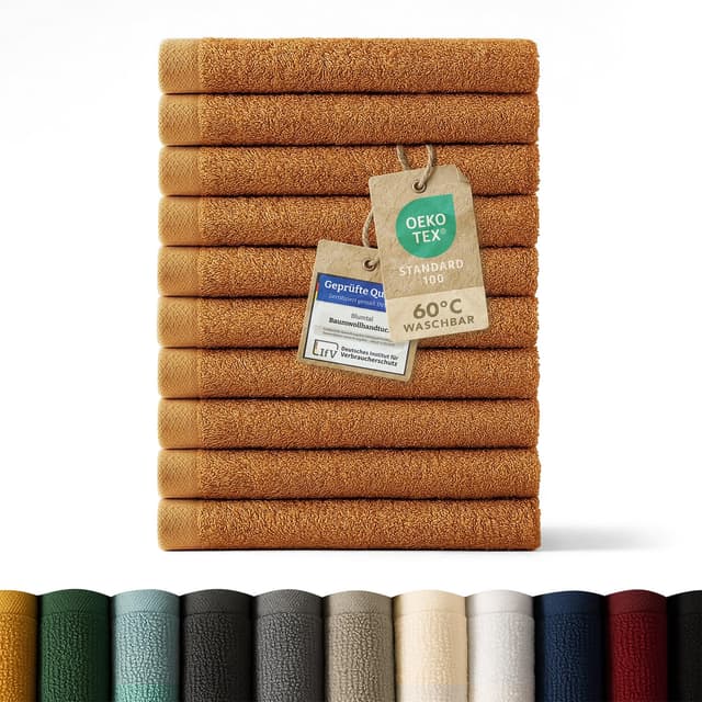 Blumtal Premium Frottier Gästehandtücher Set 12 teilig 100% Baumwolle - Oeko-TEX zertifiziertes Gästehandtuch 12x (30x30 cm) - Ultra saugstarkes Gästetücher Set waschbar °60 - Handtücher Braun 13 Pumpkin Spice - Braun 12 Gästetücher quadratisch - 30x30 cm