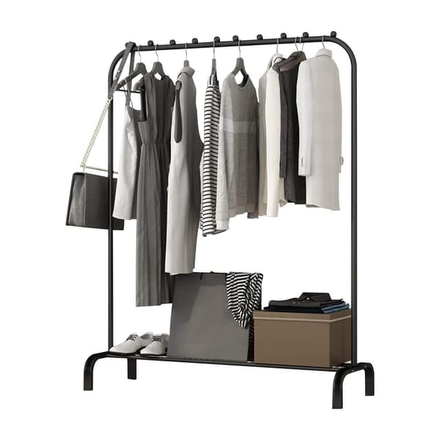 Shoze kleiderstange Kleiderständer Stabil Freistehender Kleiderbügel Trockengestell Metall Bekleidungsschiene mit Unterem Lagerregal kleiderstangen Garderobenständer für Home Schlafzimmer(Schwarz) Schwarz Kleiderstangen