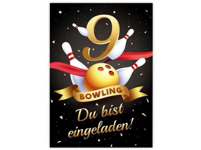 Minkocards 12 Einladungskarten zum 9. Kindergeburtstag Bowling Kegeln Mädchen Jungen Einladung neunte Mädchengeburtstag Jungsgeburtstag 12 Karten
