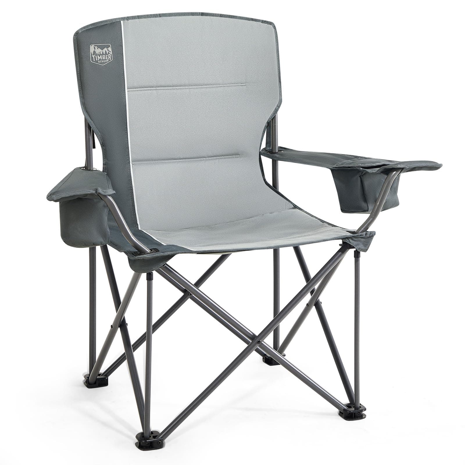 TIMBER RIDGE Campingstuhl Faltbar 200KG Übergroß 63cm Sitzbreit Klappstuhl Camping Bequem Gepolster mit Isolierte Kühltasche Camping Sessel Faltstuhl Gartenstuhl Anglerstuhl Grau 1 Pc