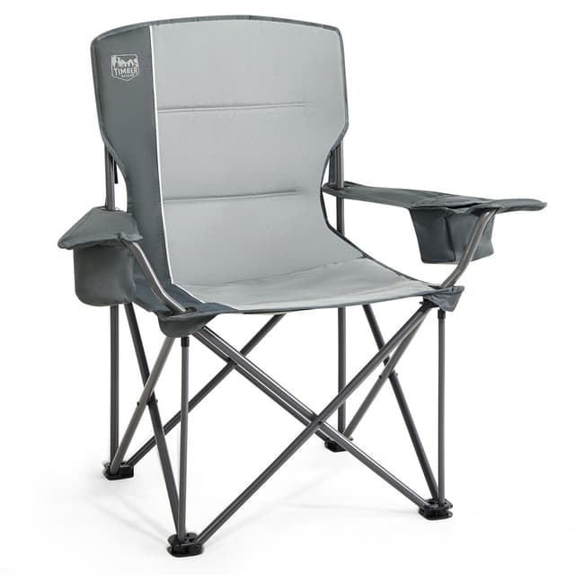 TIMBER RIDGE Campingstuhl Faltbar 200KG Übergroß 63cm Sitzbreit Klappstuhl Camping Bequem Gepolster mit Isolierte Kühltasche Camping Sessel Faltstuhl Gartenstuhl Anglerstuhl Grau 1 Pc