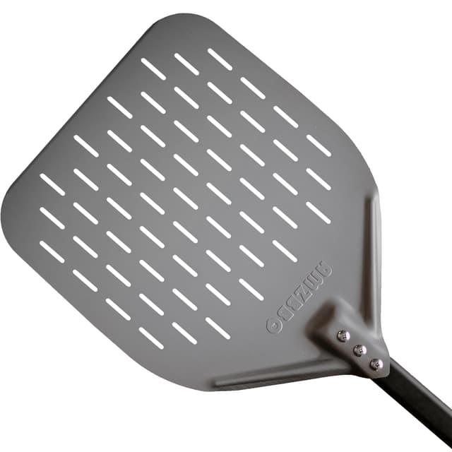 AMZBBQ® Premium Pizzaschieber - 35 x 35 x 71 cm Perforierte Pizzaschaufel aus Harteloxiertem Aluminium zum Leichten Gleiten auf Pizzastein - Grill Zubehör Geschenk für Männer 35 x 71 cm Aluminium Harteloxal