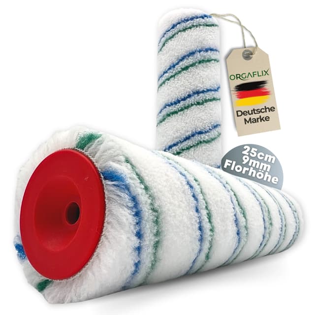ORGAFLIX Profi Farbwalze 25cm - 2 Stück - Ideale Farbaufnahme und Abgabe - Florhöhe ca. 9mm, Kern 48mm, Farbroller Wandfarbe, Malerrolle groß, Farbrolle, Malerwalze, Maler-Zubehör, Maler-Set 2x 25cm - 9mm Flor