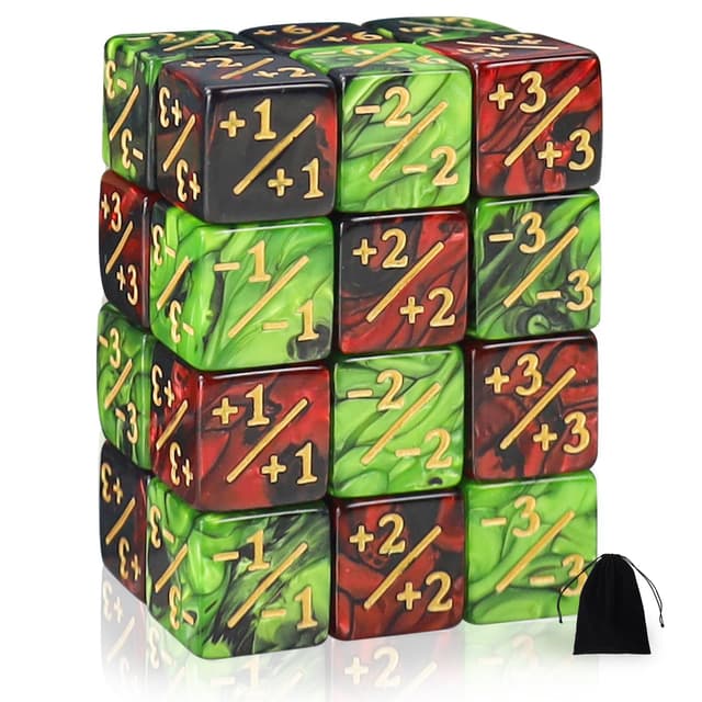QUTHZZHY 24 Stück Würfel Zähler, Magic The Gathering Würfel, Würfel D6 Würfelzähler Token Magic Würfel Loyalität Zähler Würfel mit MTG, CCG, Kartenspiel Zubehör, mit Aufbewahrungsbeuteln Rot & Grün