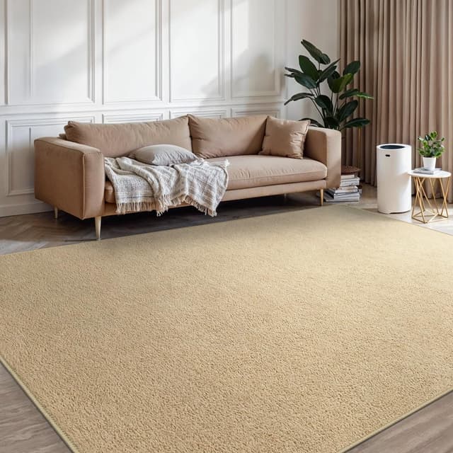 BEIMO Waschbarer Teppich Wohnzimmer Kurzflor Anti-Rutsch Unterseite Uni Modern Design Teppich Weich rutschfest für Esszimmer, Kinderzimmer und Schlafzimmer, Beige 120X160CM 120X160cm Beige
