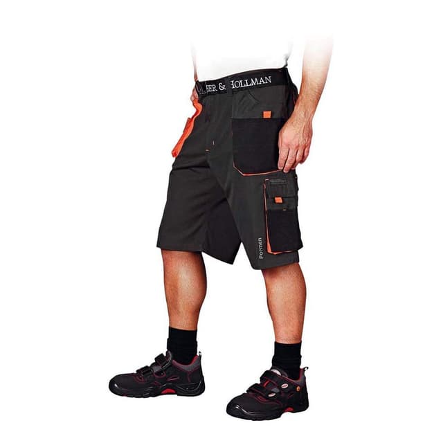 Leber&Hollman Herren kurze Arbeitshose 65% Polyester 35% Baumwolle 270 g/m2, Bundhose mit Multifunktionstaschen+ Schlaufe und Schlüsselhaken LH-FMN-TS_SBPXXL Stahlblau-schwarz-orange XXL