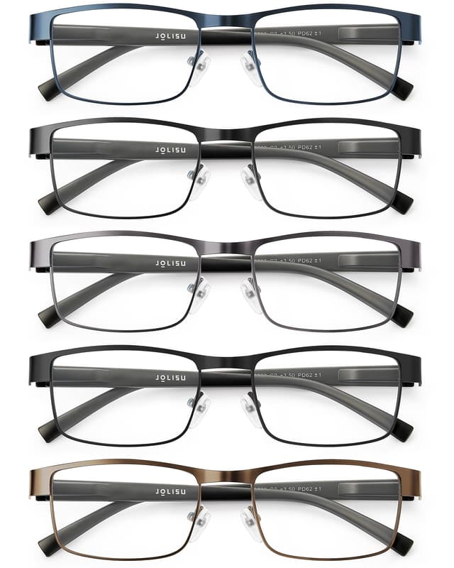 JOLISU 5-teiliges Lesebrillenset Herren – Blaulichtfilternde Computerbrille mit dünnem Metallrahmen für Herren/Damen