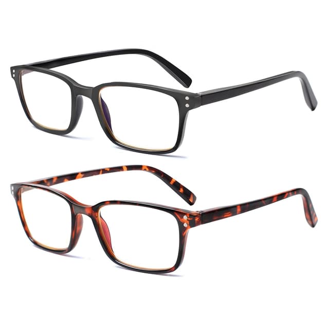 COJWIS Lesebrille 2 Pack Blaue Licht Blockieren Brille Federscharnier Anti Schwindlig Damen und Herren Leicht Brillen (2 Farbe Mischen, 2.00, multiplier_x) 2 Farbe Mischen 2.0 x