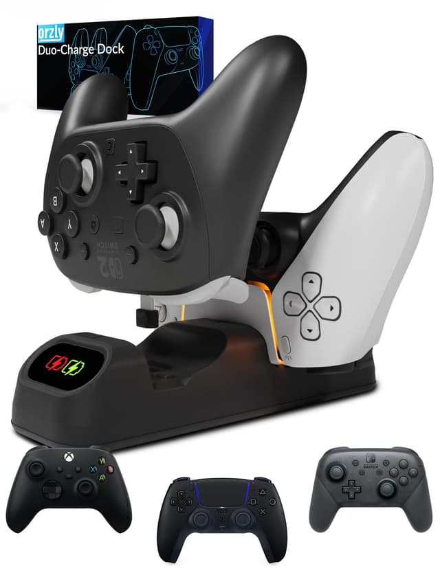 Orzly Controller-Ladeständer für Google Stadia funktioniert als Dock für alle Typ-C-Controller – Jet Black Edition
