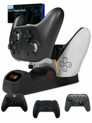 Orzly Controller-Ladeständer für Google Stadia funktioniert als Dock für alle Typ-C-Controller – Jet Black Edition