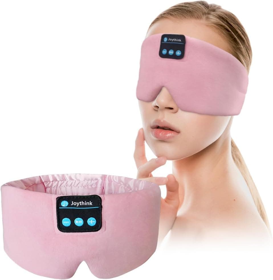 Schlafkopfhörer, Bluetooth, Schlafmaske, Seide, Stirnband, Kopfhörer, Bluetooth-Augenmaske zum Schlafen auf der Seite, Verdunkelung, weiche Schlaf-Kopfhörer, Musikaugenabdeckung Rosa