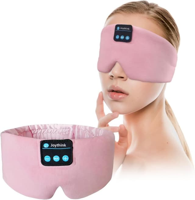Schlafkopfhörer, Bluetooth, Schlafmaske, Seide, Stirnband, Kopfhörer, Bluetooth-Augenmaske zum Schlafen auf der Seite, Verdunkelung, weiche Schlaf-Kopfhörer, Musikaugenabdeckung Rosa