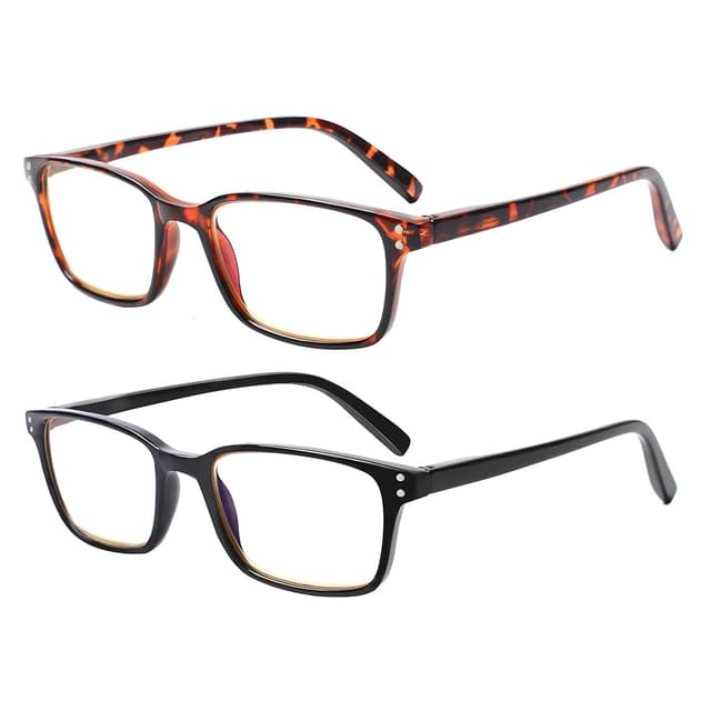 COJWIS Lesebrille 2 Pack Blaue Licht Blockieren Brille Federscharnier Anti Schwindlig Damen und Herren Leicht Brillen (2 Farbe Mischen, 1.25, multiplier_x)
