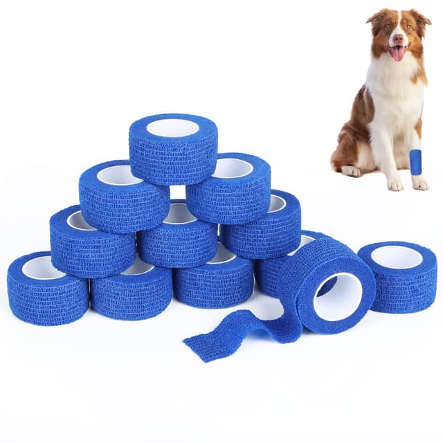 Cozary 12 Rollen Selbstklebender Verband, 2.5cm x 4.5m Selbsthaftende Bandage, Hypoallergen, Atmungsaktiv, Fixierbinde, Selbstklebende Elastische Binden für Katze, Hund Pferd Bein Klebeverband