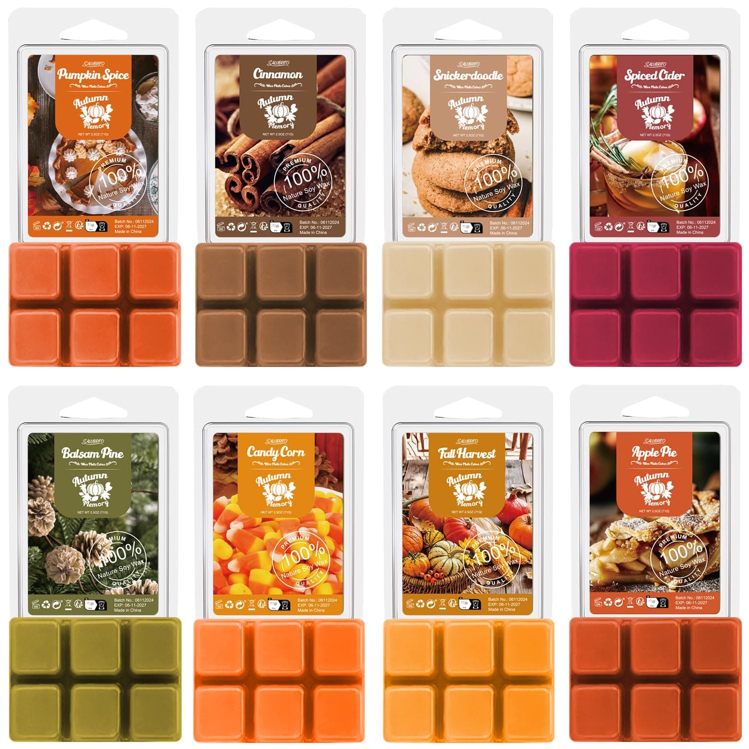 Salubrito Herbst Duftwachs für Duftlampe, 100% Natürliches Wax Melts Sojawachs, Wax Melts für Kerzen Wärmer, Kürbisgewürz, Zimt, Herbsternte und Mehr Düfte, Geschenk Set für Frauen