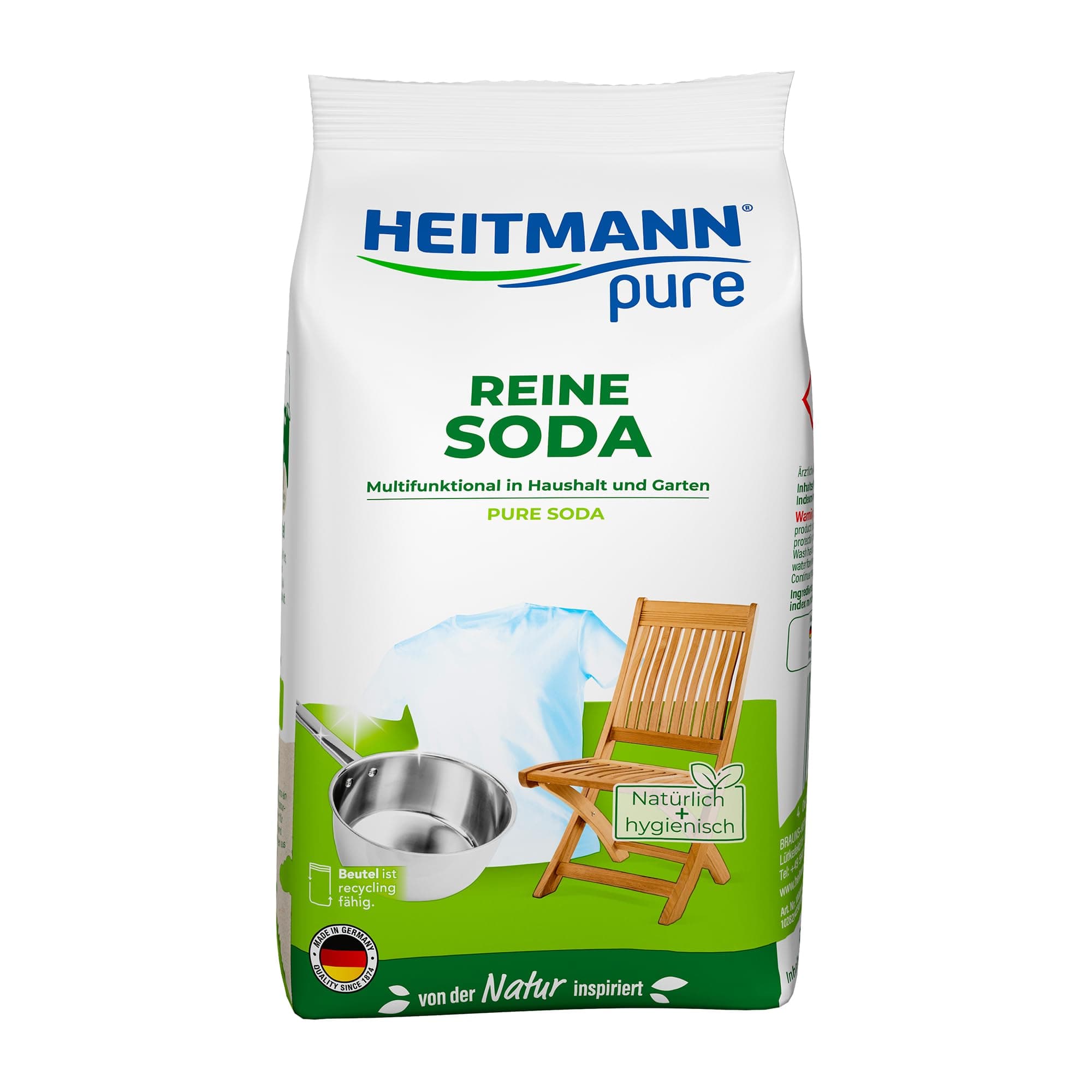 HEITMANN pure Reine Soda | Natürliches Reinigungspulver für Haushalt, Wäsche & Garten | Vielseitiges Hausmittel gegen Fett, Schmutz, Flecken & Gerüche | 500 g 500 g (1er Pack)