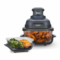 Ninja CRISPi tragbare Airfryer Heißluftfritteuse, 3,8 l, 4-in-1: Heißluftfrittieren, Braten, Warmhalten, Recrisp, kompakt, 6 Portionen, 2x herausnehmbare Glasbehälter & Deckel, 1.700 W, Grau FN101EUGY
