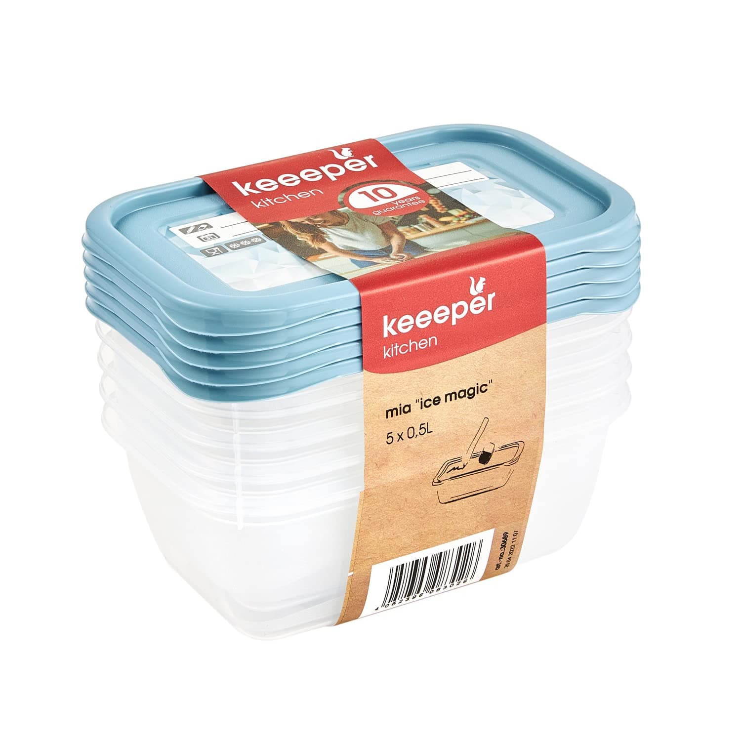 keeeper Tiefkühldosenset 5-teilig, Wiederbeschreibbarer Deckel, 5 x 500 ml, 15,5 x 10,5 x 6 cm, Mia Magic Ice, Nordic Blue Nordic Blue 5 x 500 ml Single